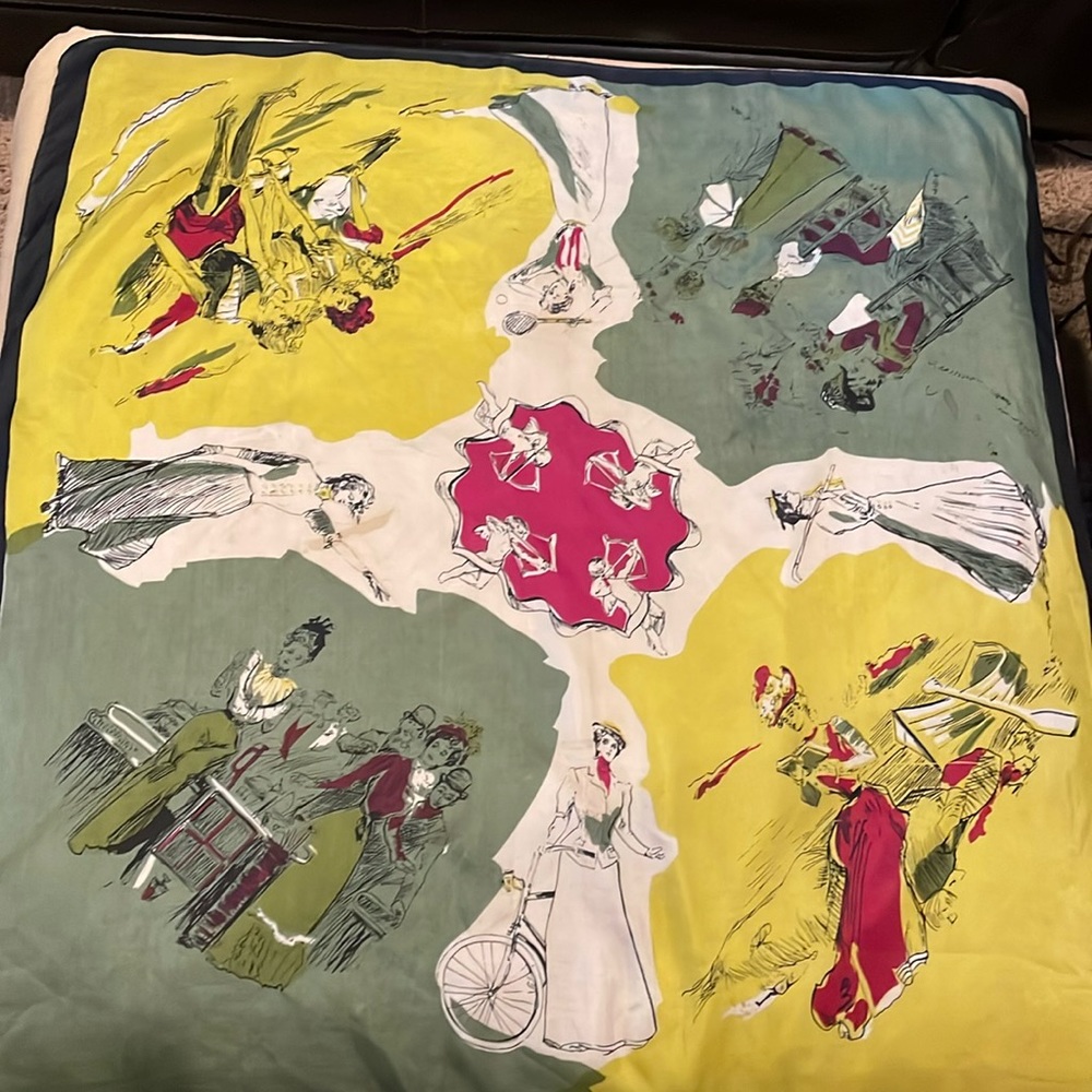Vintage silk scarf, Victorian style women imprinted - Picture 1 of 15